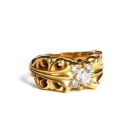 22K guldring Double Floral och 5 diamanter