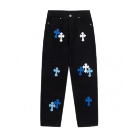 Chrome Hearts blå och vita Cross Patch Jeans