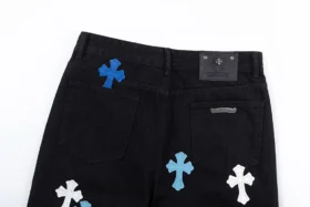 Chrome Hearts blå och vita Cross Patch Jeans