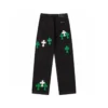 Chrome Hearts Cross gröna och vita patchjeans