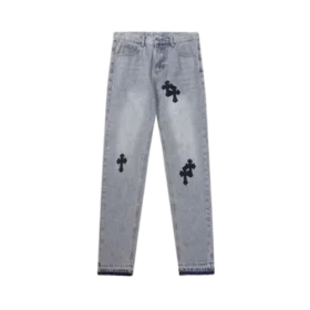 Chrome Hearts Handmålade läderjeans med kors