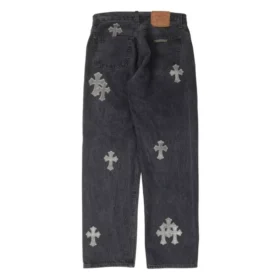 Chrome Hearts-jeans med Cross Patch i ponnyhår