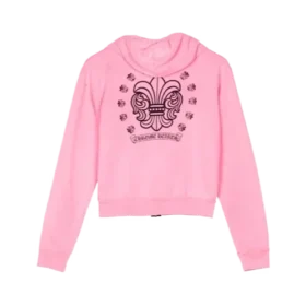 Chrome Hearts rosa huvtröja med dragkedja för tjejer