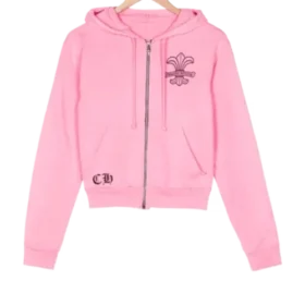 Chrome Hearts rosa huvtröja med dragkedja för tjejer