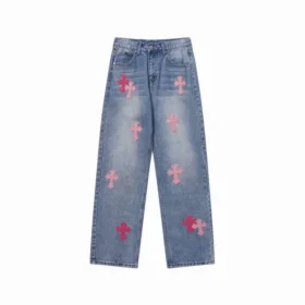Chrome Hearts rosa Jeans med korslogotyp