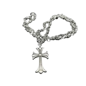 Chrome Hearts-stil halsband, silverpläterat