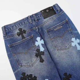 Chrome Hearts svart och cyanblå jeans med Cross Patch