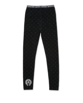 Chrome Hearts svarta bomullsleggings med grått multilogotryck