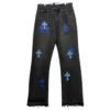 Chrome Hearts svarta och blåa jeans med korsmönster Chrome Hearts svarta och blåa jeans med korsmönster