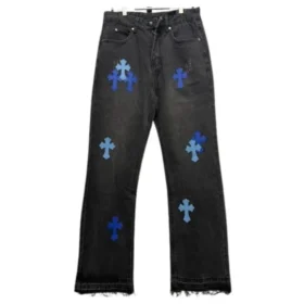 Chrome Hearts svarta och blåa jeans med korsmönster