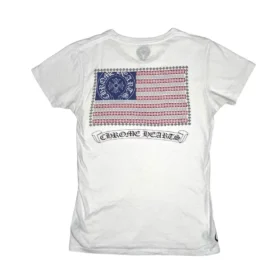 Chrome Hearts T-shirt med USA-flagga på ryggen i vitt