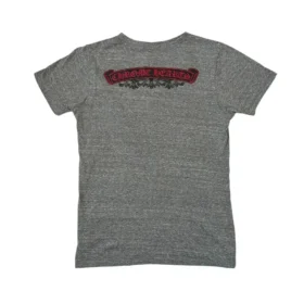 Chrome Hearts T-shirt med V-ringning och tryck på ryggen, grå/röd