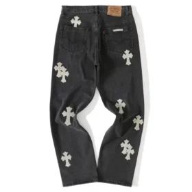 Chrome Hearts vita Jeans med Cross Patch