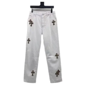 Chrome Hearts vita leopardmönstrade Jeans