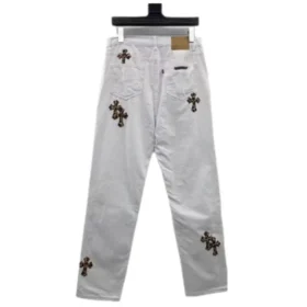 Chrome Hearts vita leopardmönstrade Jeans