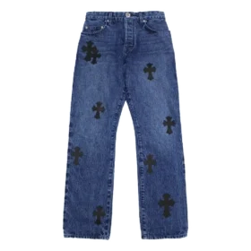 Jeans med läderlappar i kors