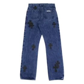 Jeans med läderlappar i kors